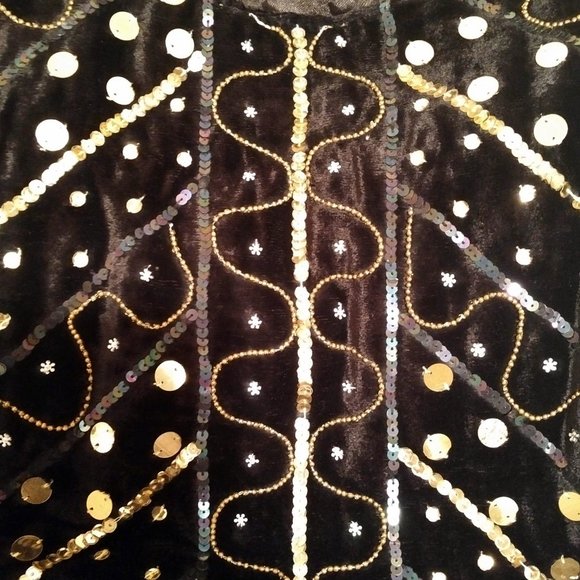 NWOT Black Velvet Shoulder Bag/Tote, Gold Sequins & Beads - Picture 5 of 13